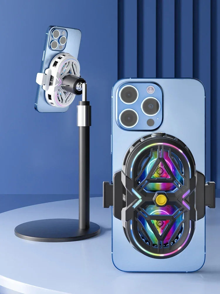 Phone Cooler with RGB light & LED Temperature Display – Dual-core Cooling Fan for Gaming & Live Streaming, Fits 2.5-3.5" Smartphones iPhone 17/16/15 Pro Max series, Samsung