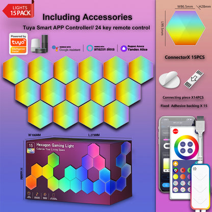 RGBIC Hexagon LED Wall Lights Pack – WiFi Smart Hexagon Lights with Music Sync, App & Voice Control, Works with Amazon Alexa & Google Assistant, Gaming Room TV Bedroom Decor