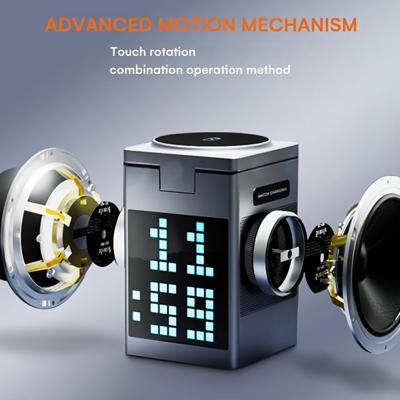 6-in-1 Aluminum Magnetic Wireless Charging Station with LED Pixel display, Bluetooth Speaker, Alarm Clock, for IPhone AirPods IWatch-Multifunction Charger, 15W Fast Charging