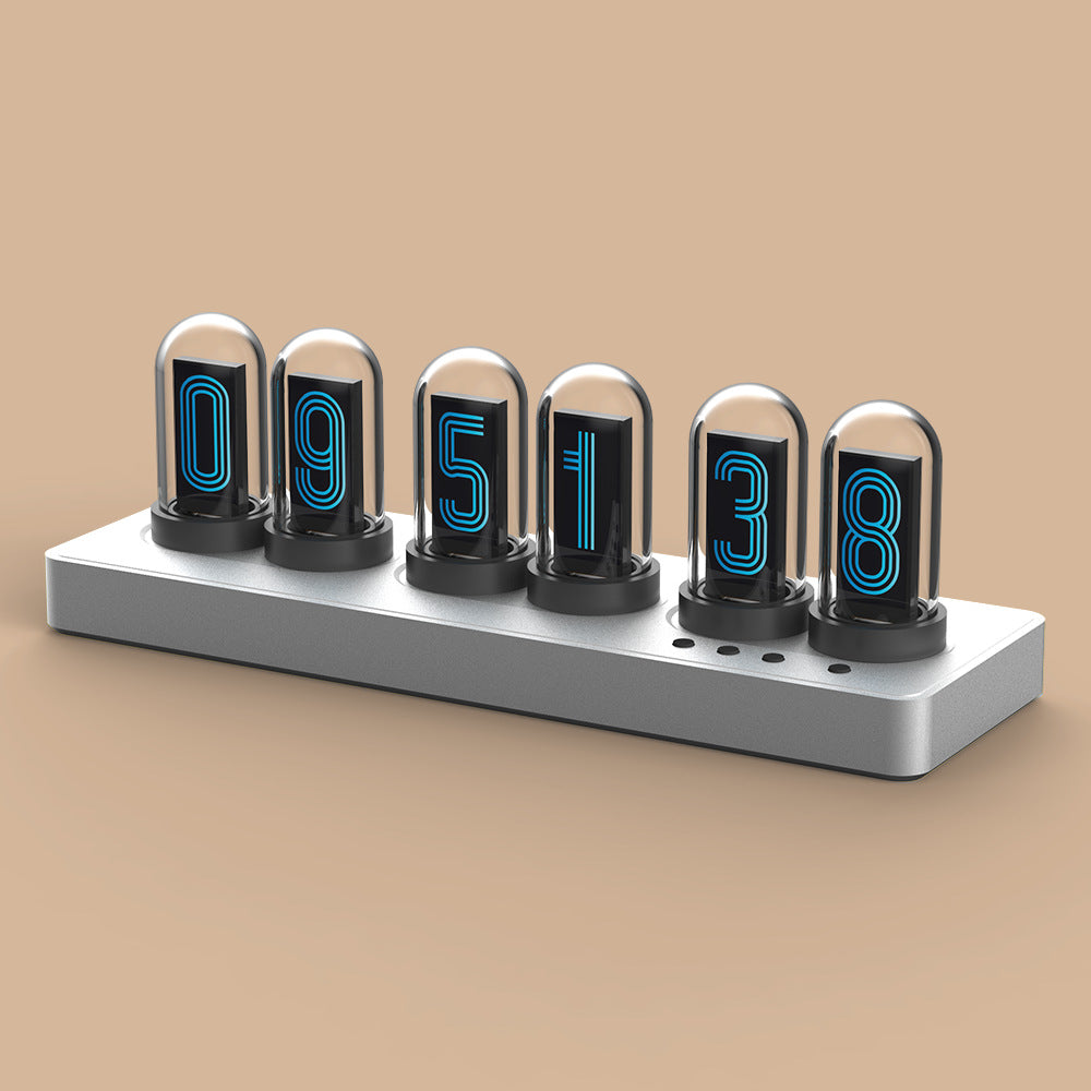 Nixie Tube Clock Kit with IPS Color Screen – Retro Glow Tube Digital Desk Clock, WiFi Auto Sync, Web/App-Free Control, Custom Dials, 6 Alarms, 12 Photo Slideshow, RGB Ambient Backlight