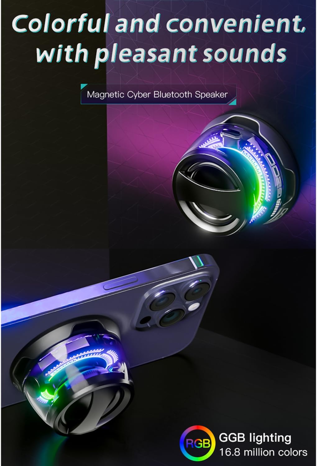 Magnetic Bluetooth Speaker,Multifunctional Portable G200 Speaker with Multi RGB Color Light Show-3D Surround Sound Effect,Phone Stand for iPhone, Android, TWS Pairing