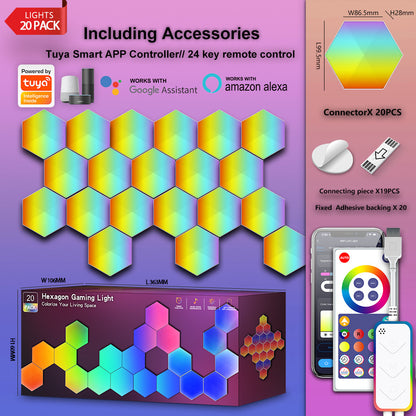 RGBIC Hexagon LED Wall Lights Pack – WiFi Smart Hexagon Lights with Music Sync, App & Voice Control, Works with Amazon Alexa & Google Assistant, Gaming Room TV Bedroom Decor