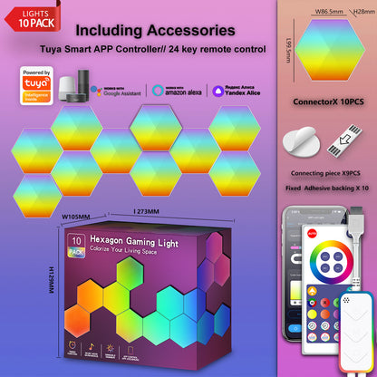 RGBIC Hexagon LED Wall Lights Pack – WiFi Smart Hexagon Lights with Music Sync, App & Voice Control, Works with Amazon Alexa & Google Assistant, Gaming Room TV Bedroom Decor