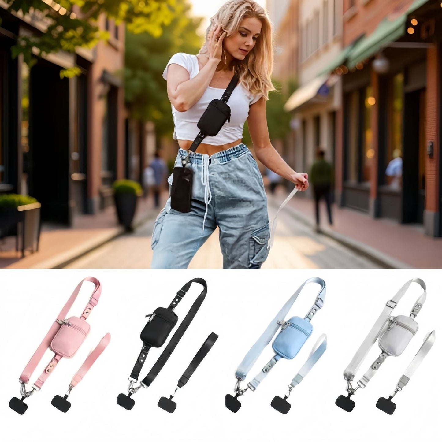 Clip and Go Strap for Phone with Wallet Crossbody, Adjustable Phone Lanyard with Detachable Wallet